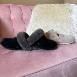UGG Set of Two Pair Women's Black and Tan Suede and Shearling Slippers. Size 8.
